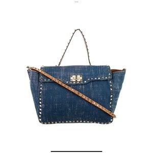 VALENTINO LEATHER TRIM ROCKSTUD HANDLE BAG